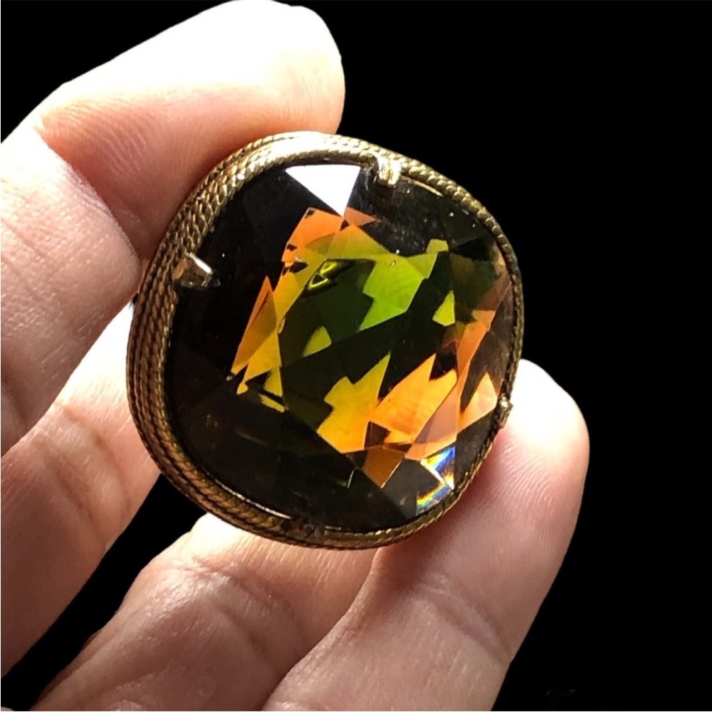 LARGE Antique color changing tri colored gold rope square faceted brooch OOAK - Picture 4 of 11